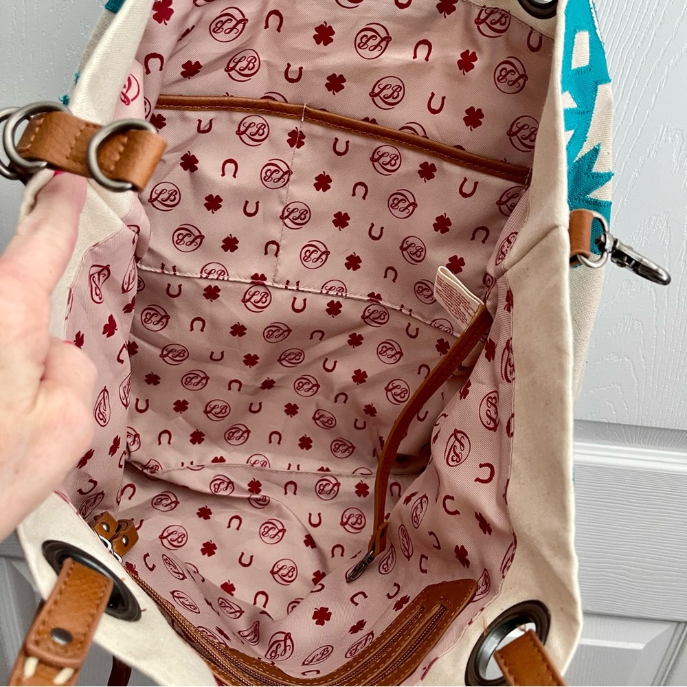 LUCKY BRAND SOUTHWEST INSPIRED COVINA CANVAS TOTE TURQUOISE AND CREAM LIKE NEW - Picture 12 of 16